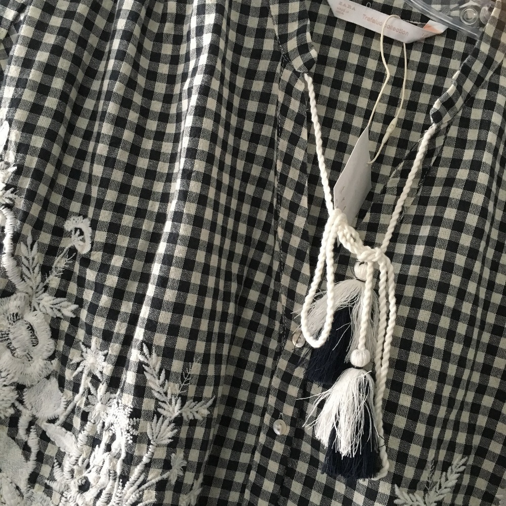 nwt womens ZARA oversized floral checkered top - Picture 4 of 7